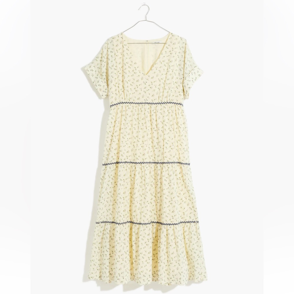 Madewell Rickrack Short-Sleeve Tiered Midi Dress in Spring Fling